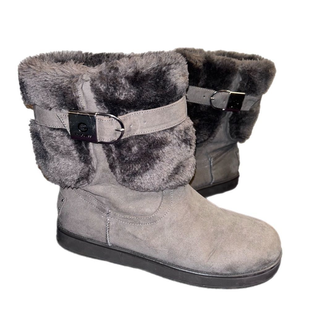 Boots G BY GUESS Women's ADDALYN Boots Faux Fur Trim SZ. 8 1/2M